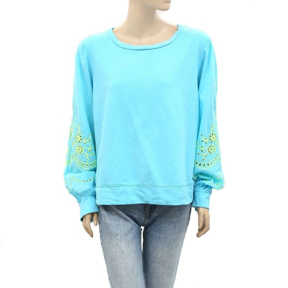 Lilly Pulitzer Alla Terry Sweatshirt Top Eyelet Embroidered Oversized XS 266822 - Picture 10 of 15